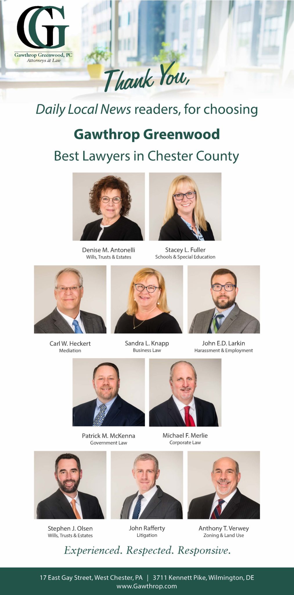 Chester County Residents Choose Gawthrop as 2021 Best Lawyers