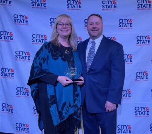 Gawthrop Greenwood partners Stacey Fuller and Patrick McKenna at the City & State awards ceremony