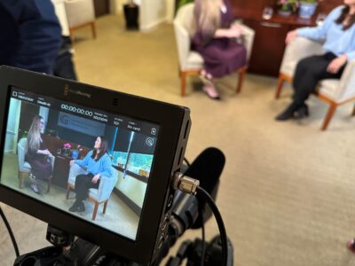 Attorney Kristen Bennett interviews with WHYY's Shirley Min